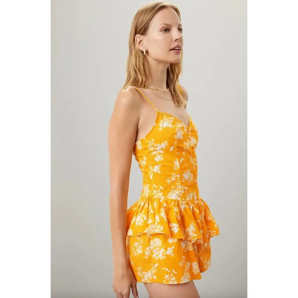 CAROLINE CONSTAS Orange floral cotton Arlette Romper SZ S - Picture 2 of 13